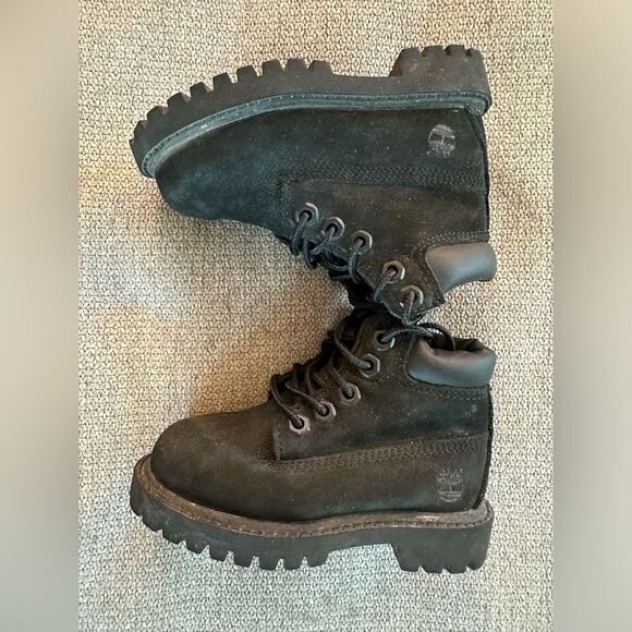 Timberland Kids Leather Waterproof Black Boots Size 6c - Picture 4 of 8